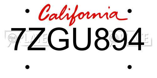 7ZGU894 California License Plate