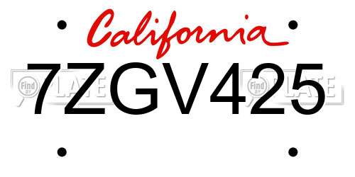 7ZGV425 California License Plate