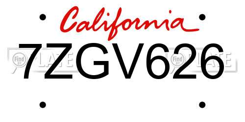7ZGV626 California License Plate