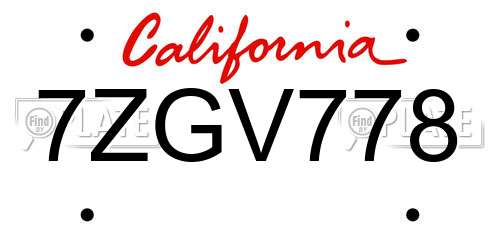 7ZGV778 California License Plate