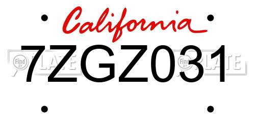 7ZGZ031 California License Plate