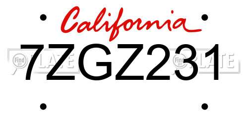 7ZGZ231 California License Plate