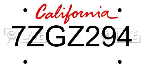 7ZGZ294 California License Plate