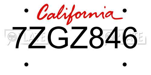 7ZGZ846 California License Plate