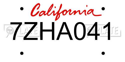 7ZHA041 California License Plate