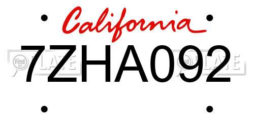 7ZHA092 California License Plate