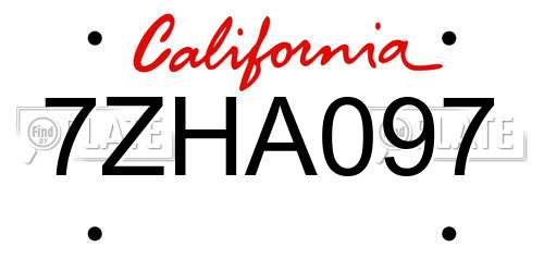 7ZHA097 California License Plate
