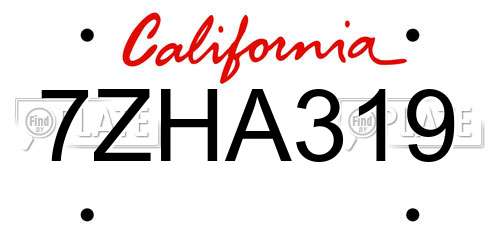 7ZHA319 California License Plate