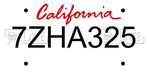 7ZHA325 California License Plate