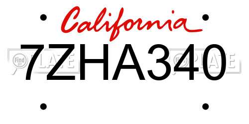7ZHA340 California License Plate