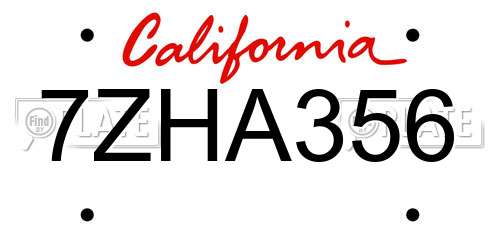 7ZHA356 California License Plate
