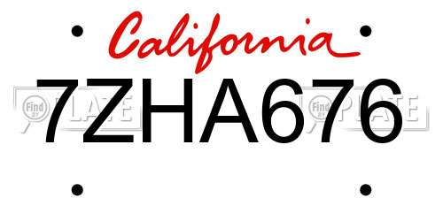 7ZHA676 California License Plate