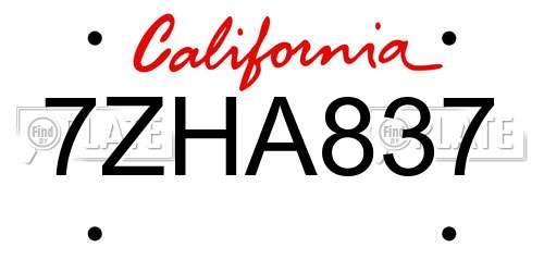 7ZHA837 California License Plate