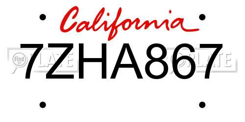 7ZHA867 California License Plate