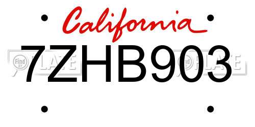 7ZHB903 California License Plate