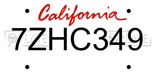 7ZHC349 California License Plate