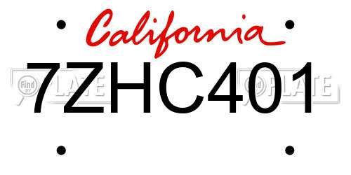 7ZHC401 California License Plate