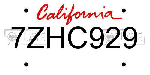 7ZHC929 California License Plate