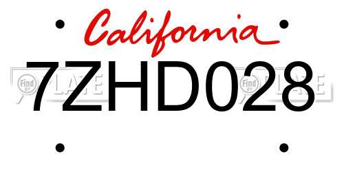 7ZHD028 California License Plate