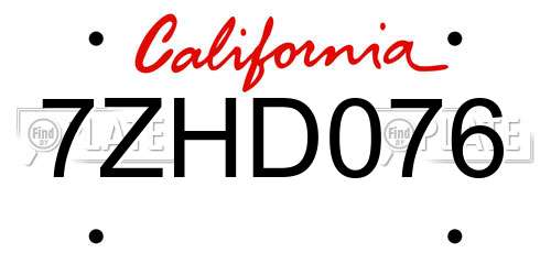 7ZHD076 California License Plate