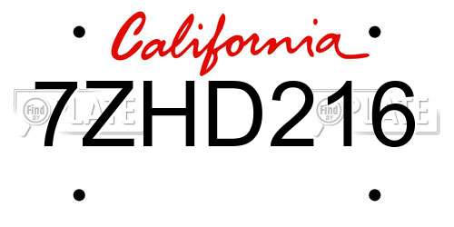 7ZHD216 California License Plate