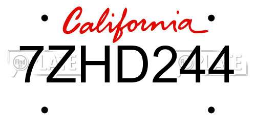 7ZHD244 California License Plate