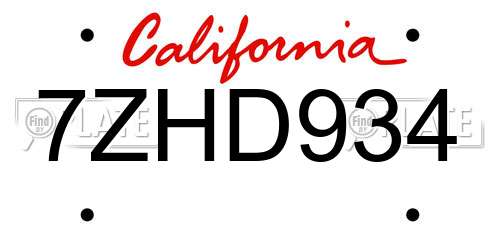 7ZHD934 California License Plate