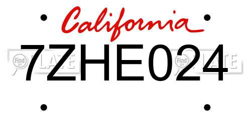 7ZHE024 California License Plate