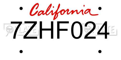 7ZHF024 California License Plate