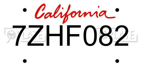 7ZHF082 California License Plate