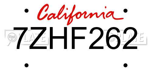 7ZHF262 California License Plate