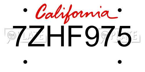 7ZHF975 California License Plate