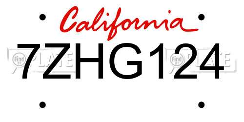 7ZHG124 California License Plate