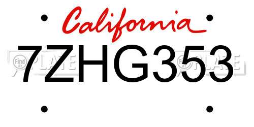 7ZHG353 California License Plate