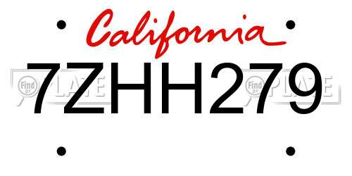 7ZHH279 California License Plate