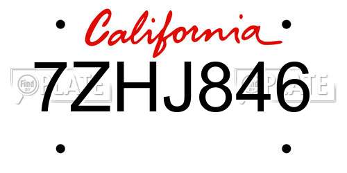 7ZHJ846 California License Plate