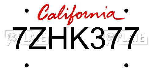 7ZHK377 California License Plate