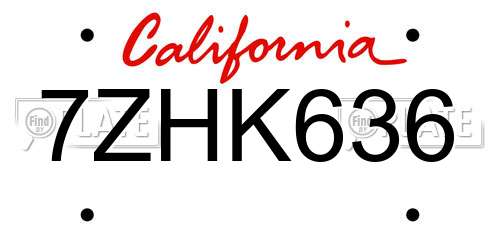 7ZHK636 California License Plate