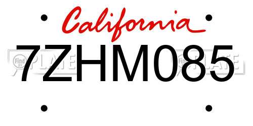 7ZHM085 California License Plate