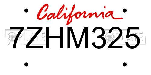 7ZHM325 California License Plate