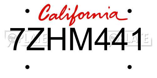 7ZHM441 California License Plate