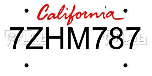 7ZHM787 California License Plate