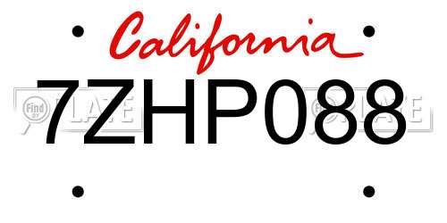 7ZHP088 California License Plate