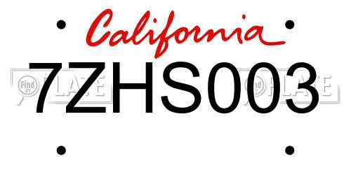 7ZHS003 California License Plate