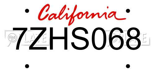 7ZHS068 California License Plate