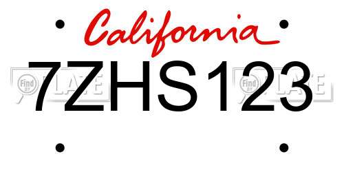 7ZHS123 California License Plate