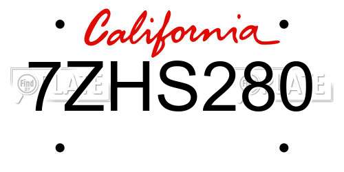 7ZHS280 California License Plate