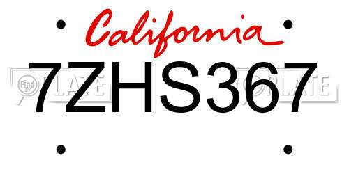 7ZHS367 California License Plate