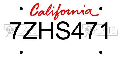 7ZHS471 California License Plate