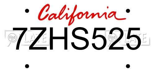 7ZHS525 California License Plate